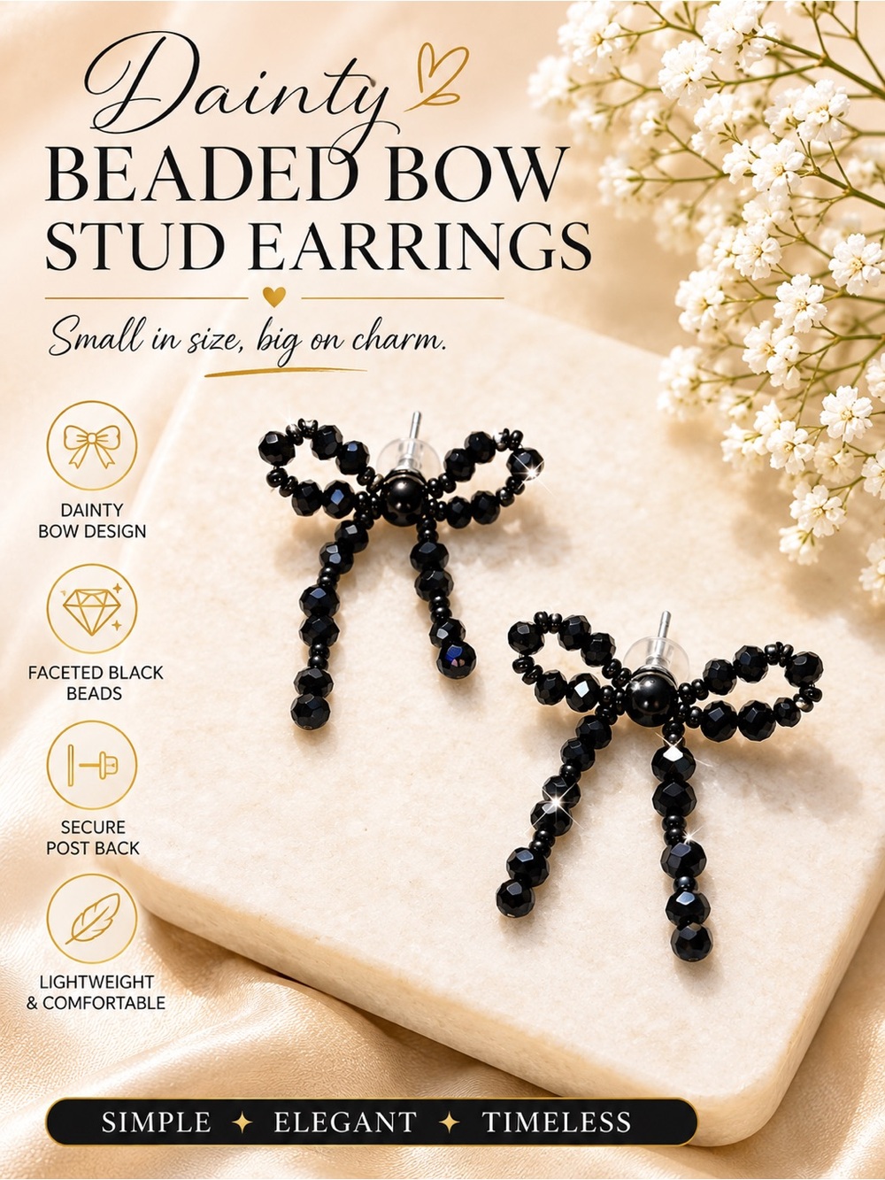 paparazzi Black Beaded Bow Stud Earrings